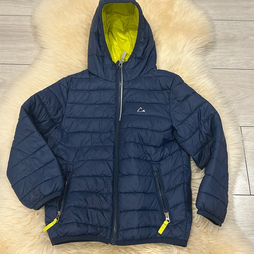 COPY - Paradox Blue Rain Jacket Coat with Hood with Neon Yellow Interior Size 4…